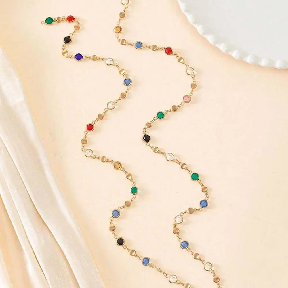 Bohemian Colorful Glass Long Y-Shaped Necklace Metal Collarbone Chain Gold Silver Color Summer Holiday Party Body Jewelry Gifts