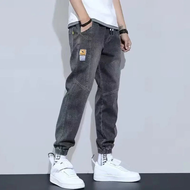 Western Style Men Streetwear Denim Jogger Pants New Spring Autumn Black Blue Cargo Jeans Men Baggy Harem Jean Trousers Plus Size