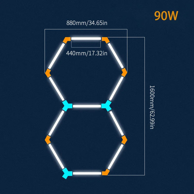 Lampă de tavan hexagonală pentru frizerie, garaj auto, tub LED 6500k, pentru sală de sport, bar, salon de coafură, bibliotecă, atelier, reparații caroserie auto