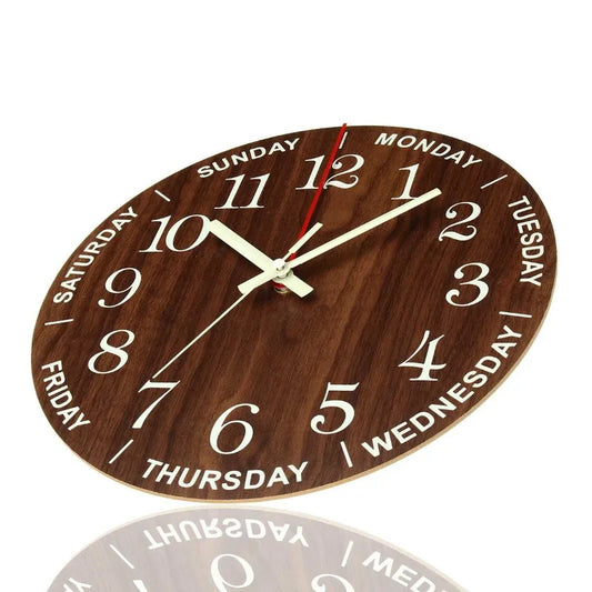 Luminous Wall Clock 12 Inch Wooden Silent Non-Ticking Kitchen Wall Clocks with Night Lights for Indoor/Outdoor Living Room