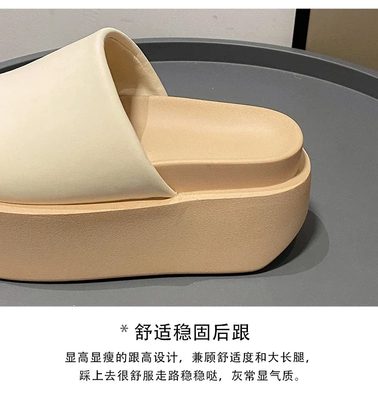 Summer Women Slippers Ladies Beach Flip-Flops Chunky Leather Shoes Wedges Heels Outside Sandals Woman High Platform Slippers 8CM