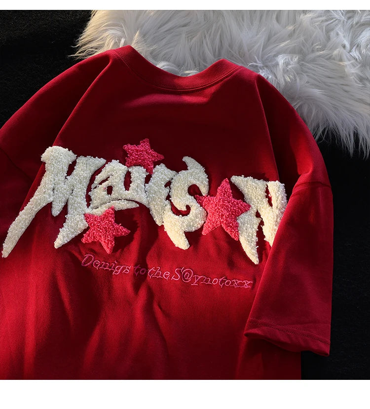 Embroidery Letter Fashion T-shirts for Women Summer 2024 American Vintage Women's Tee Shirt Fun Print Design Y2k Tops