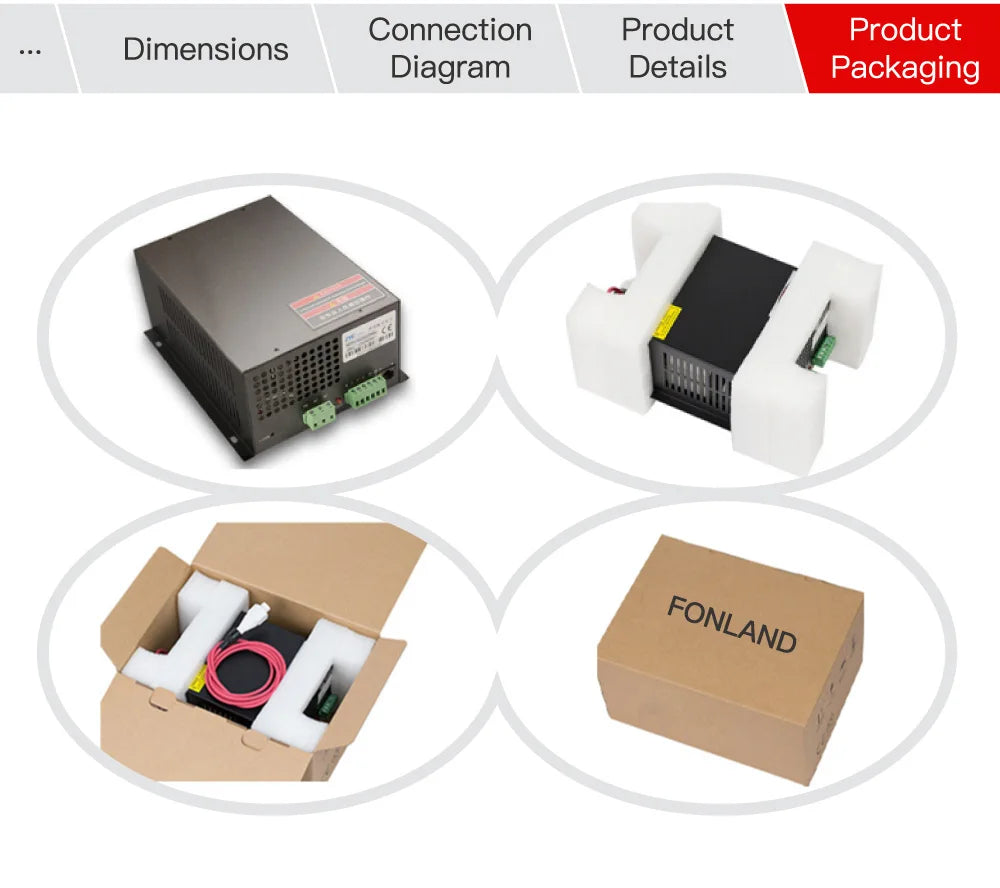 Sursă de alimentare laser CO2 Fonland 80 100W, înlocuire pentru mașina de gravat și tăiat tuburi cu laser CO2 RECI W2 T2 M100W