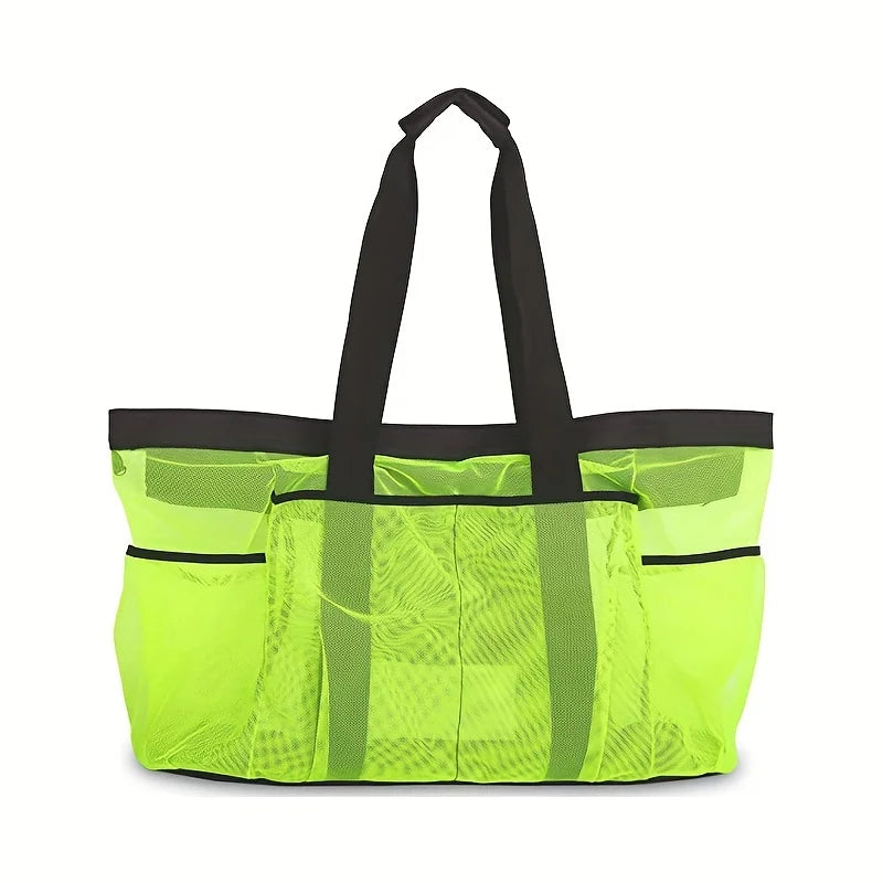 Extra Large Beach Bag - Lightweight, waterproof, foldable, with mesh straps, zippered pockets and fixed shoulder straps