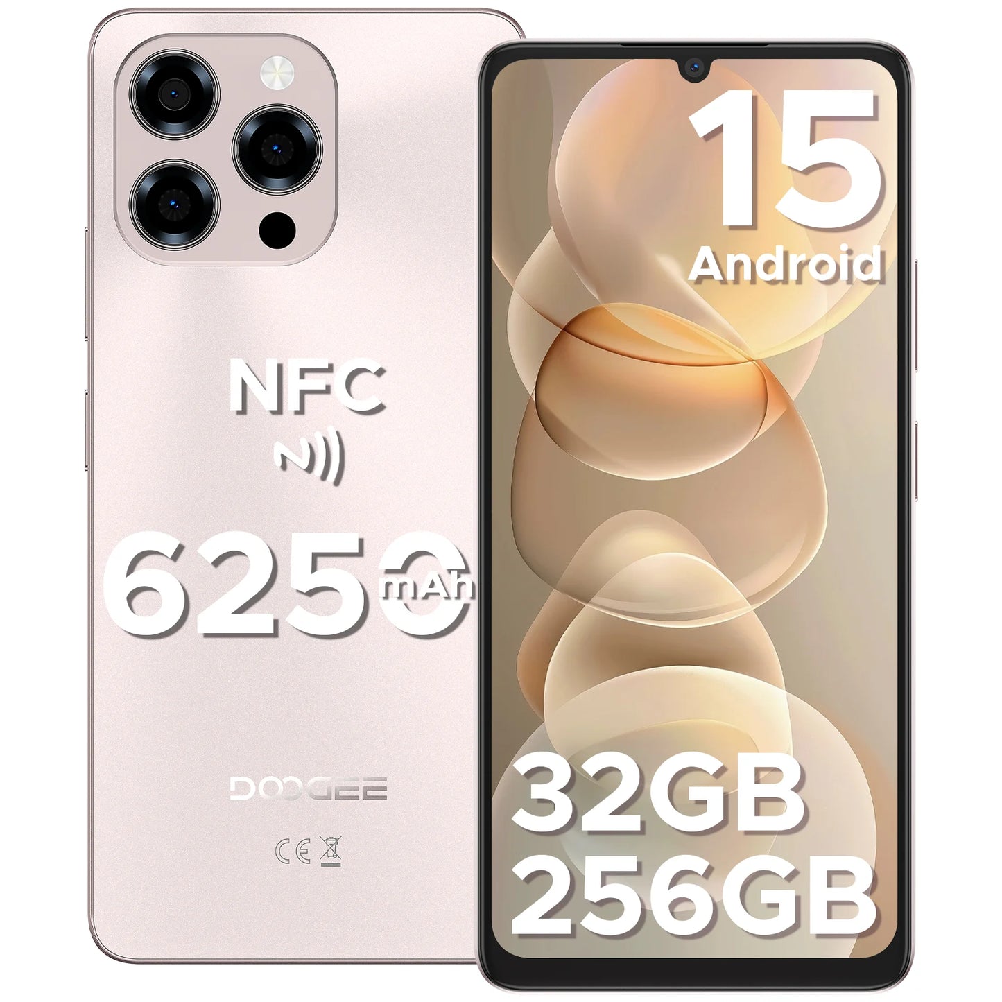 Global Version Doogee Note58 Pro Android 15 Smartphones 8Gb Ram 256Gb Rom 6250Mah Large Battery 6.75" Hd+ Display Nfc Cellphone
