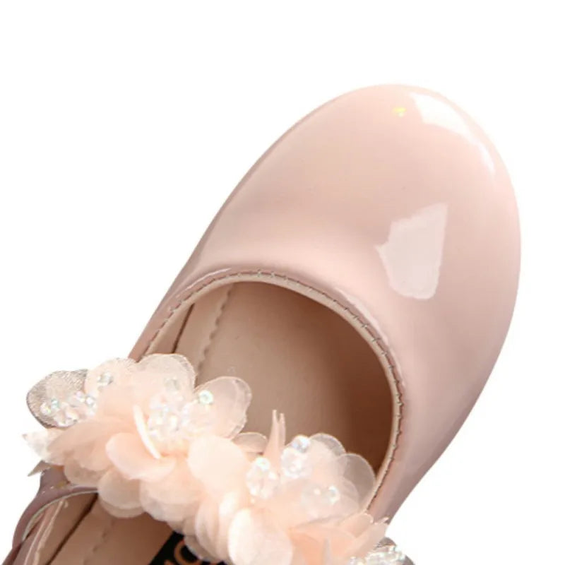 Kinder Leder Schuhe 2025 - Mädchen Pink Mesh Blume Perle - Prinzessin Party Schuhe Gummi Sohle Kleid Tanz Flach