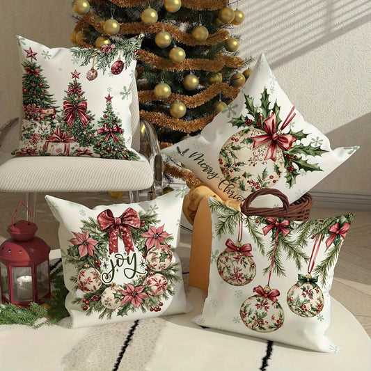 4-piece Christmas pillowcase set - a rustic holiday decoration suitable for sofas, bedrooms, and living rooms.