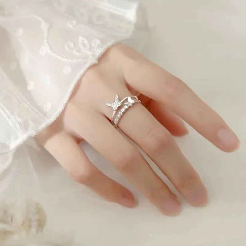 Exquisite Zircon Double Opening Butterfly Ring for Woman Fashion Jewelry 2025 New Wedding Party Luxury Accessories Rings Gifts