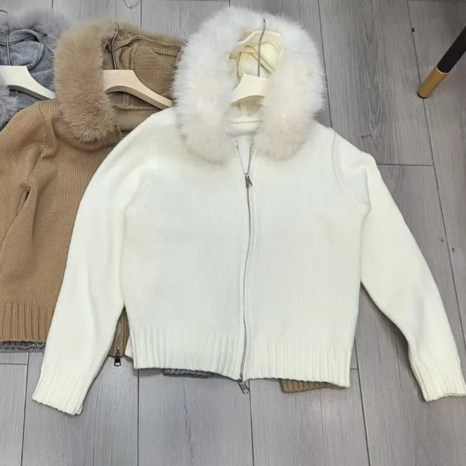 Sellysea Kapuzen Strickjacke Fellkragen - Größe M, Langarm, Stoffgewicht Über 320 g Pro Quadratmeter