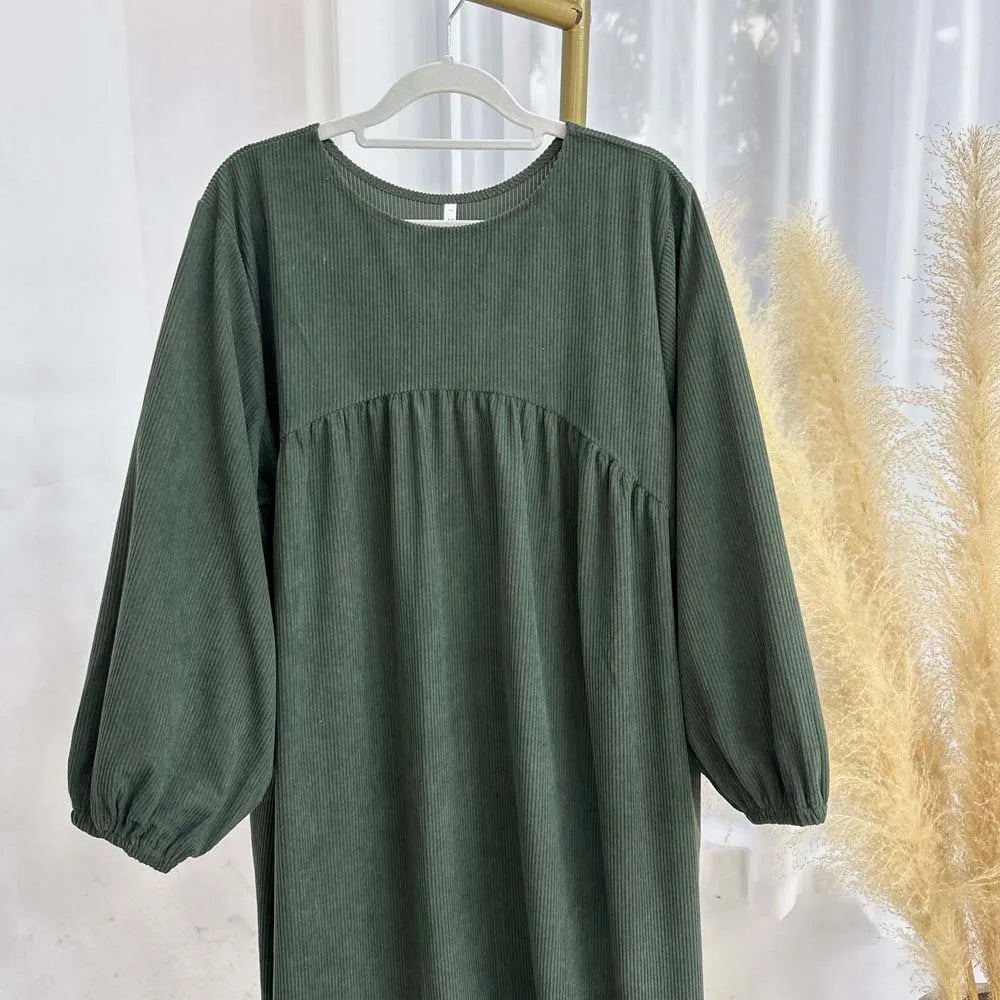 CN Zhejiang Corduroy Balloon Sleeve Abaya - Größe M Winter