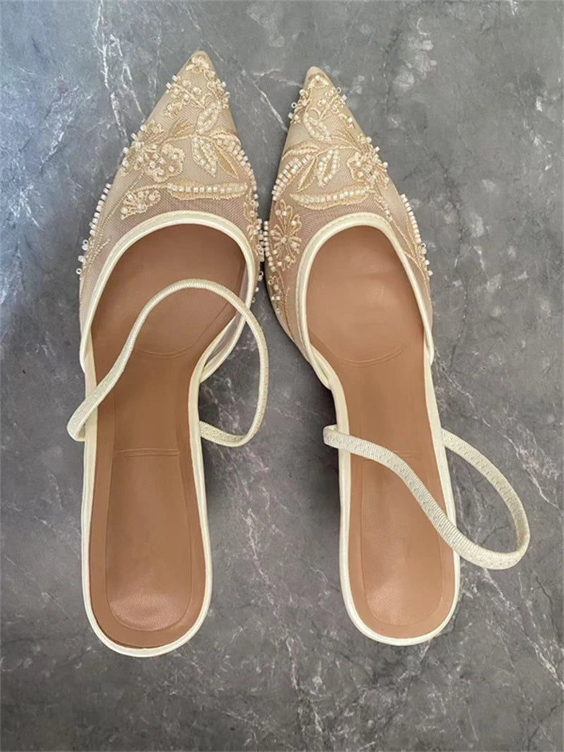 Breathable Modell Mesh Slingback - Perlen Spitze 7cm 37-42