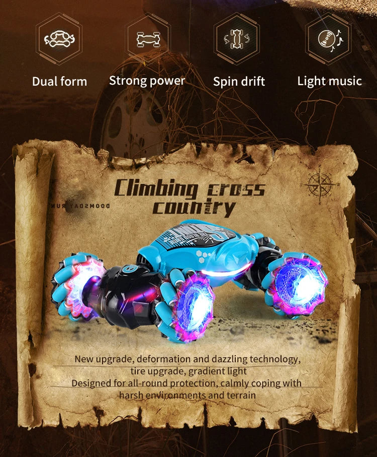 Mașină RC 4x4 cu telecomandă, cărucior cu gesturi detectabile, 1/12, RC Drift Car cu lumină LED, deformare, jucării inedite pentru copii