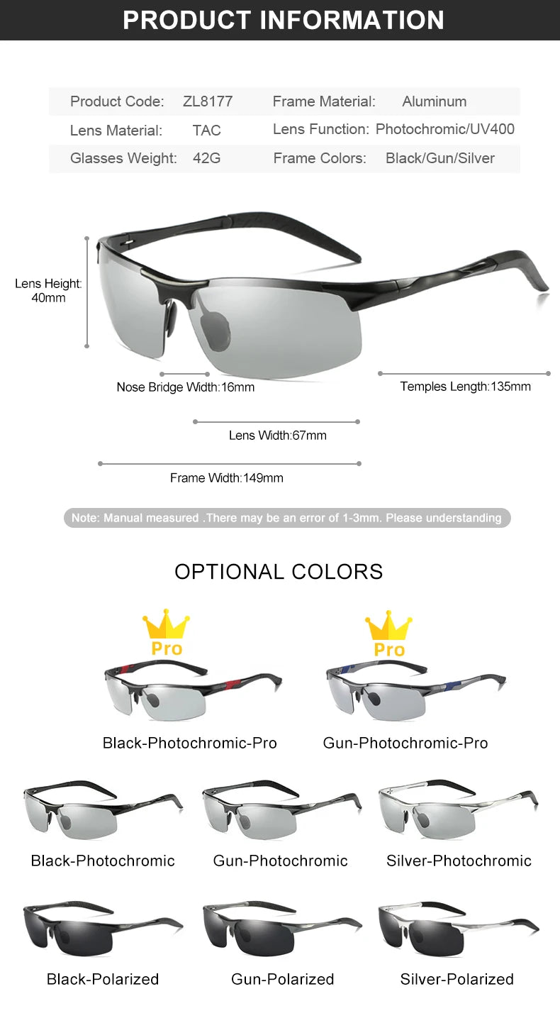 CLLOIO Aluminum Photochromic Sunglasses