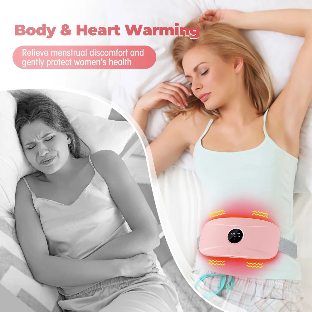 Menstrual Heating Belt 3 Gears Vibrating Electric Belly Massager Period Pain Relief Waist Stomach Abdominal Warming Belt Pad