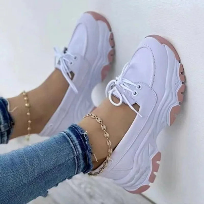 LINLING Damen Sneaker Plattform - Schnürung PU 4,5cm