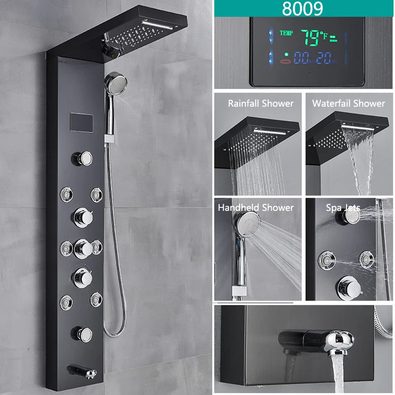LED Duschsystem mit Temperaturanzeige - Regendusche Set mit Massage & SPA Funktion