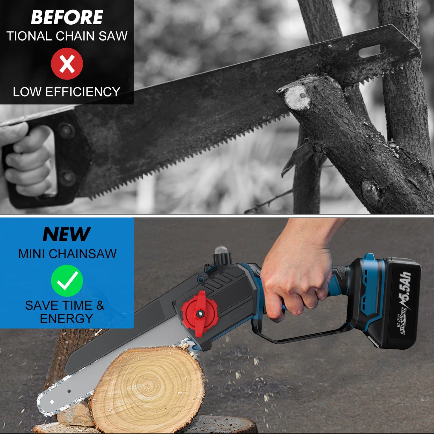 Cordloser Elektro-Kettensäge für Makita 18V Batterie - Portabel, Handheld, Wiederaufladbar - Holzschneiden, Gärten, Woodworking, Power-Tool