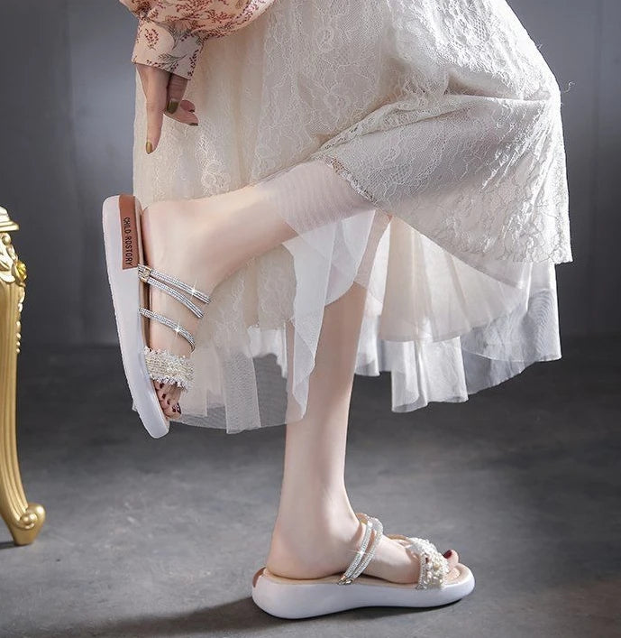 Perlen Damen Sandalen Platform Strass - Luxus Damen Schuhe Sommer Korea Designer - Die Besten 2025 Anti Rutsch Günstiger Preis