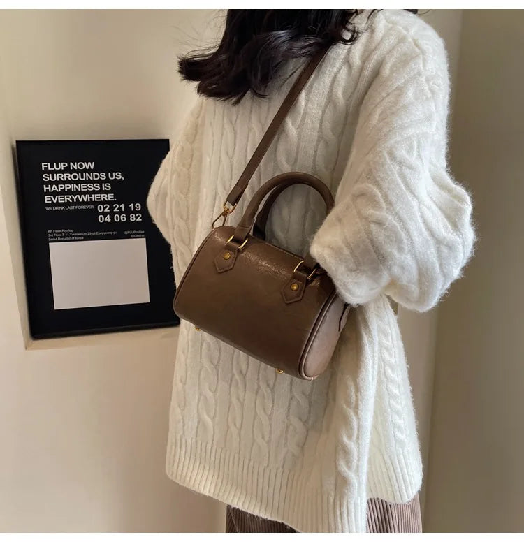 Women Vintage Boston Bag Casual Fashion Crossbody Women's British Style Top-Handle Simple Female Shoulder Bag for Girl