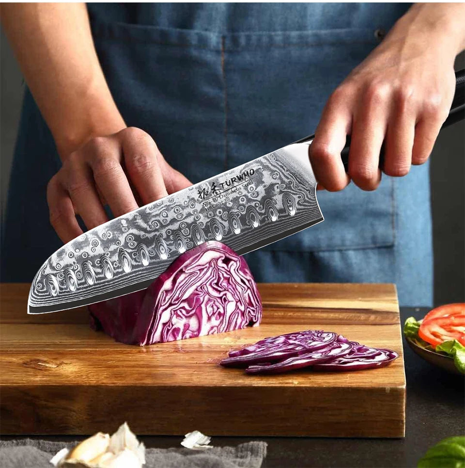 TURWHO 1-6 Piece Knife Set 67 Layers Damascus Steel Kitchen Knives Santoku Chef Knives Utility Bread Slicing Knife Cooking Tools