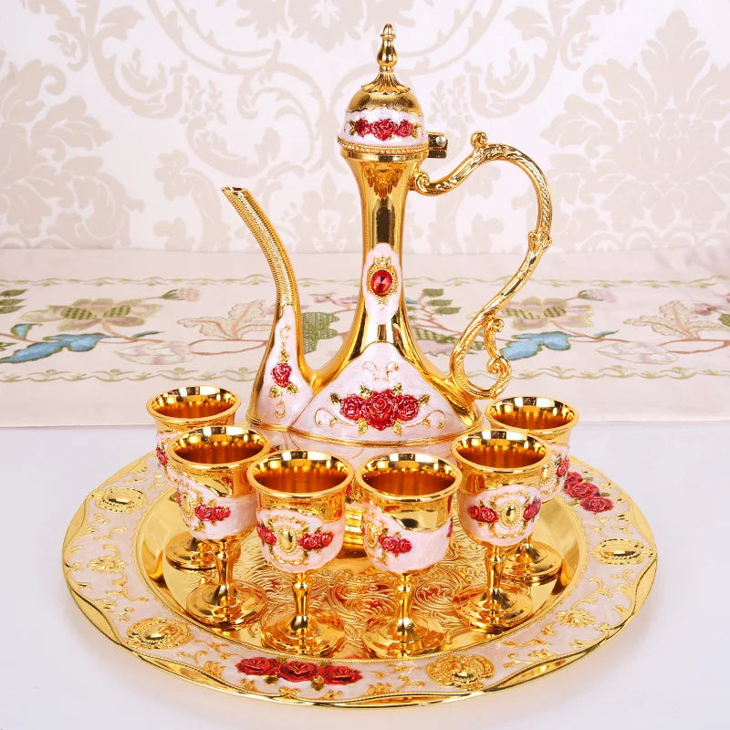 New Elegant Wine Set Golden Silver Pot Cup Plate Set Wine Whisky Set Home Decor