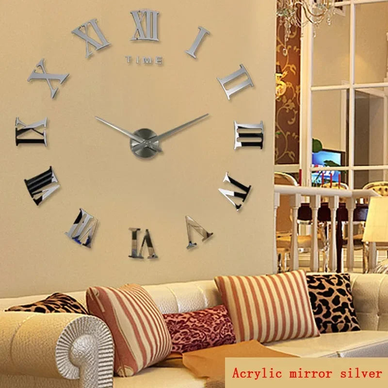 DIY Wall Clock for Home Living Room 80-120cm Modern Style Frameless 3D Wall Clock Acrylic Mirror Stickers Hotel Room Decoration
