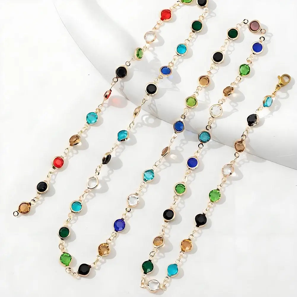 Bohemian Colorful Glass Long Y-Shaped Necklace Metal Collarbone Chain Gold Silver Color Summer Holiday Party Body Jewelry Gifts