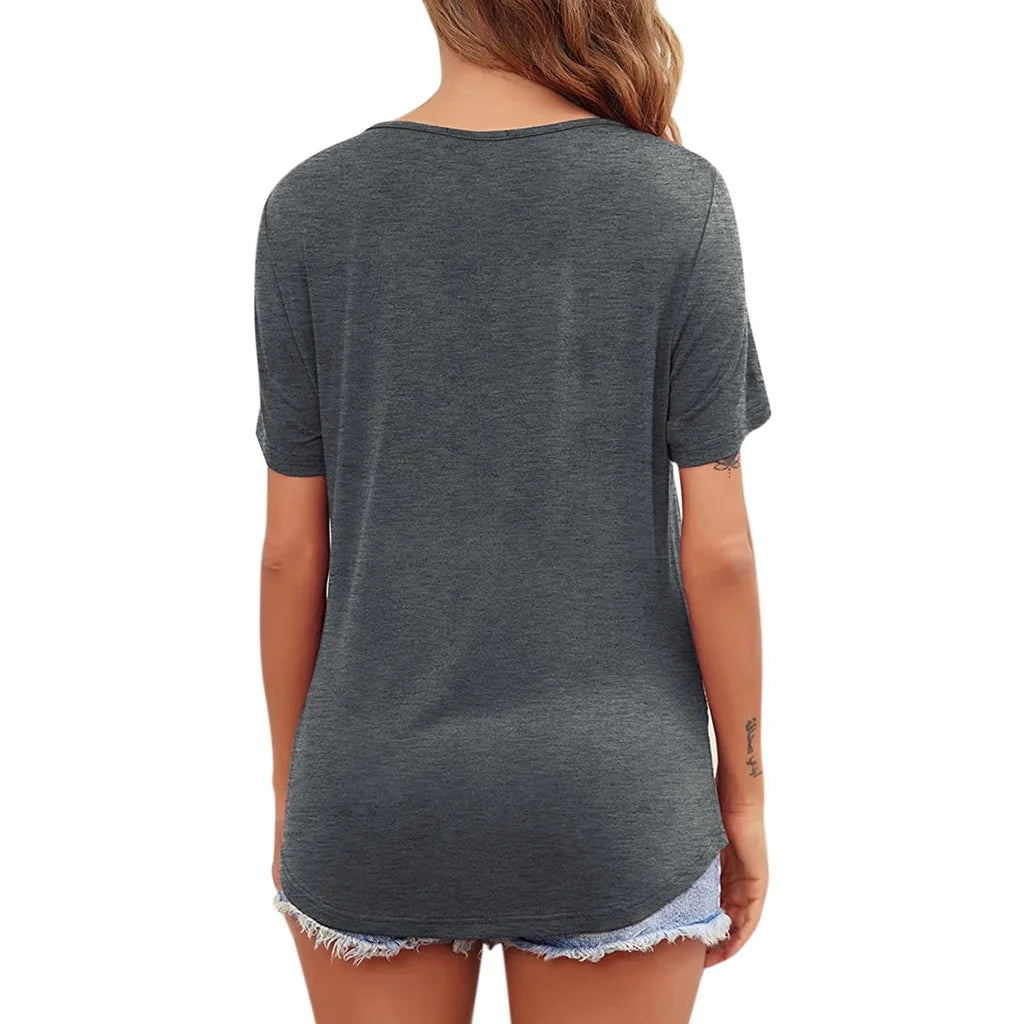 New Maternity Clothes Womens Short Sleeve Crew Neck Solid Color Asymmetrical Flap Nursed Tops Casual T Shirt For Breastfeeding