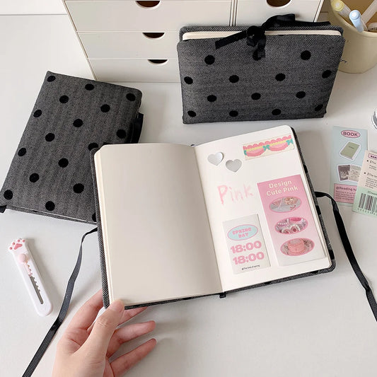 Ins Style Soft Cover Notebook Black Polka Dot Soft Foam Notebook Minimalist Handbook Journal Book Lanyard Notebook