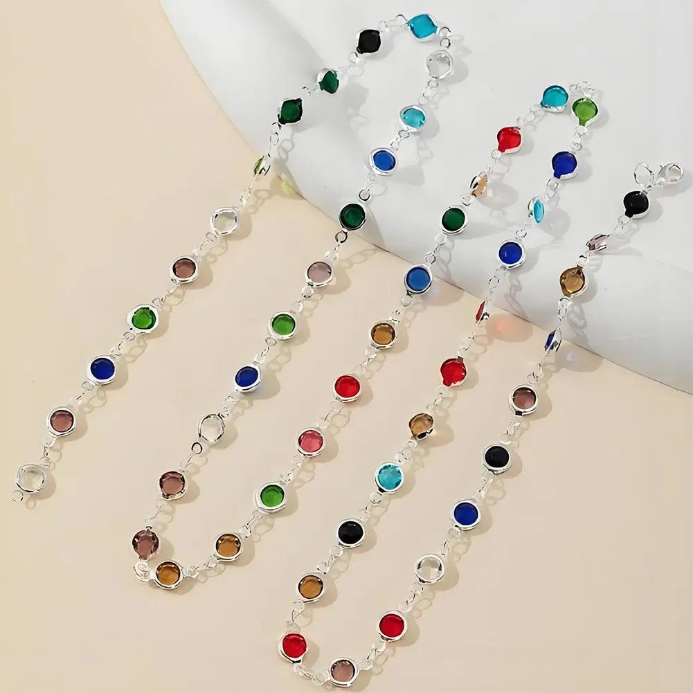 Bohemian Colorful Glass Long Y-Shaped Necklace Metal Collarbone Chain Gold Silver Color Summer Holiday Party Body Jewelry Gifts