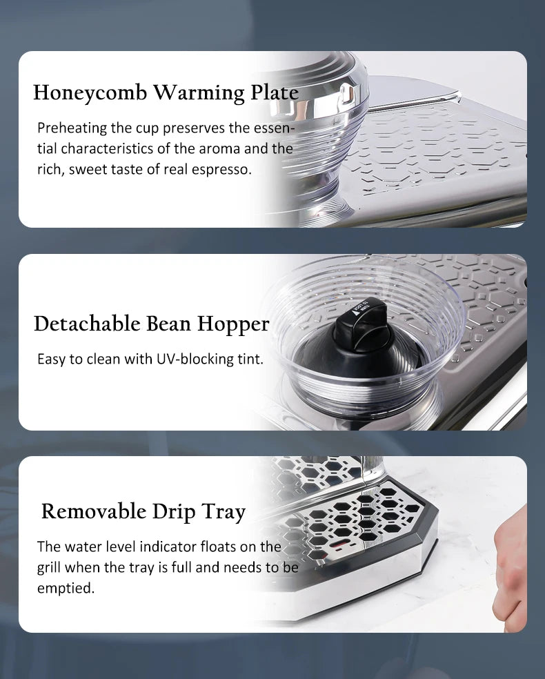 Mcilpoog TC530 Semi Automatic Coffee Machine with Grinder & Powerful Steamer,5.5-Inch Display,Coffee Maker for Home and Office.