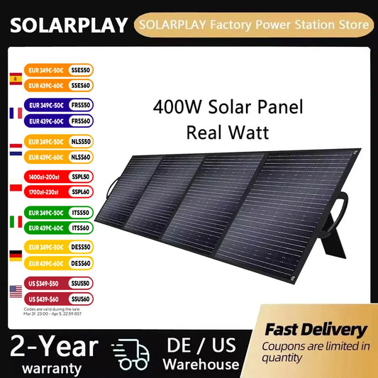 SOLARPLAY 400W Faltbares Solarpanel Hochleistungs-Solarmodul Solarladegerät mit Solarausgang für RV Off-Grid-Boot-Haus-Camp