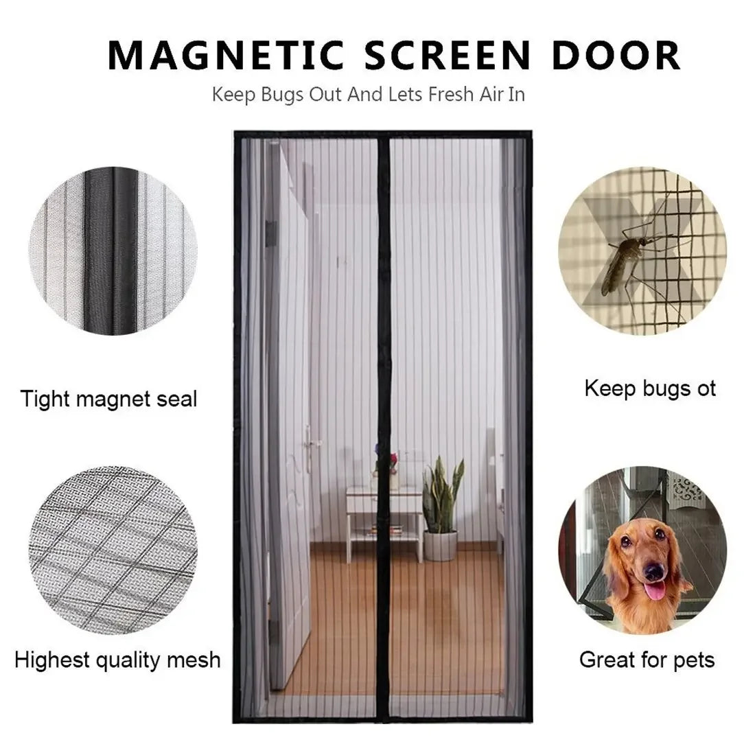 Magnetic Mosquito Net Screen Door Curtain Anti-Mosquito Net Fly Insect Screen Mesh Automatic Closing 5 Size Easy Installation