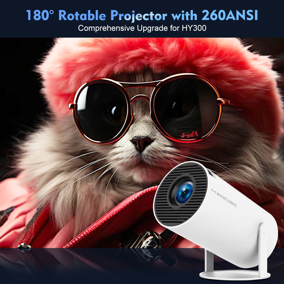 Magcubic Projector Android 11 4K 1280*720P HY300 Pro + Dual Wifi 260ANSI 180°flexible BT5.0 Cinema Outdoor Portable Projector