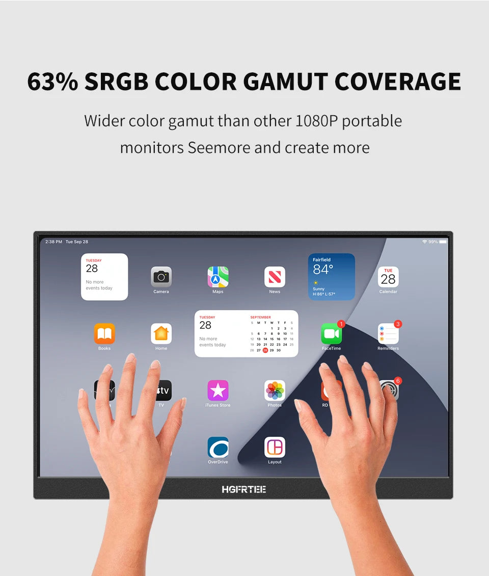 HGFRTEE 14.1inch Portable Monitor Touch Screen 400cd/m² Laptop Second Screen Dispaly HDMI-Compatible For Switch PS4/5