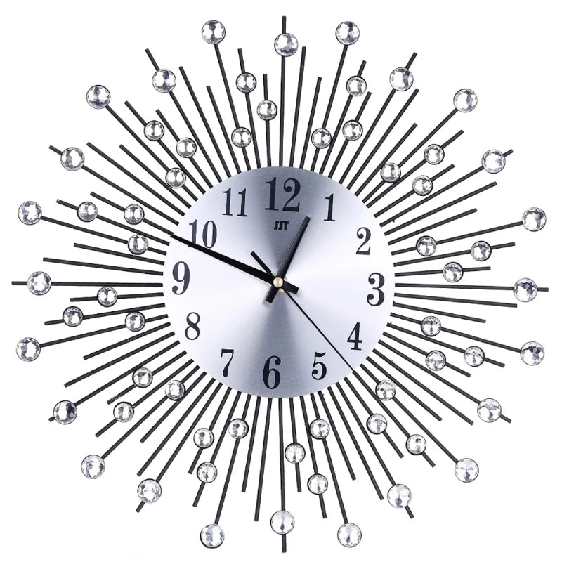 for Creative Diamond Modern 3D DIY Wall Clock Metal Luxury Room Home Office Deco