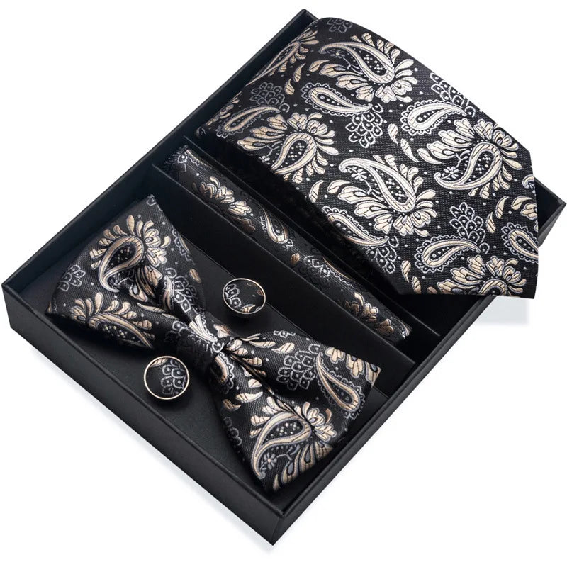 Men's Tie Pin cuff square bow Tie with pocket square cufflinks Set Paisley Men's Business Wedding Suit Accessories 6-piece set