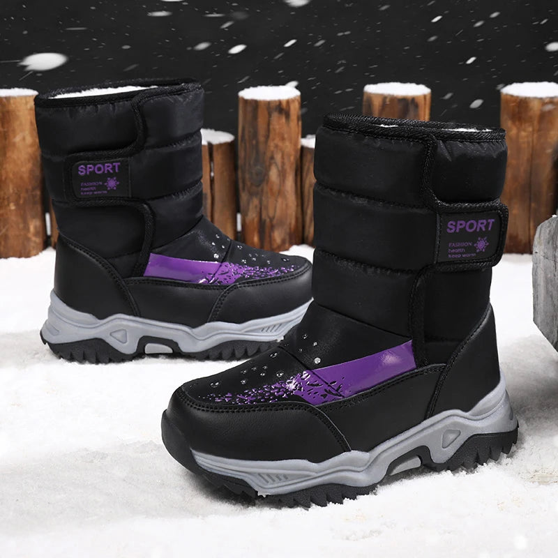 Kinder Winter Stiefel 2025 - Warme Leder Boots Jungen Mädchen - Rutschfest Gefüttert Pink Lila - Mode Winterschuhe
