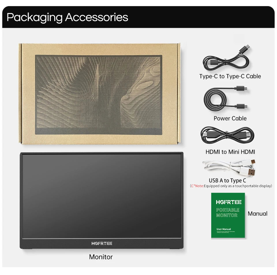 HGFRTEE 14.1inch Portable Monitor Touch Screen 400cd/m² Laptop Second Screen Dispaly HDMI-Compatible For Switch PS4/5