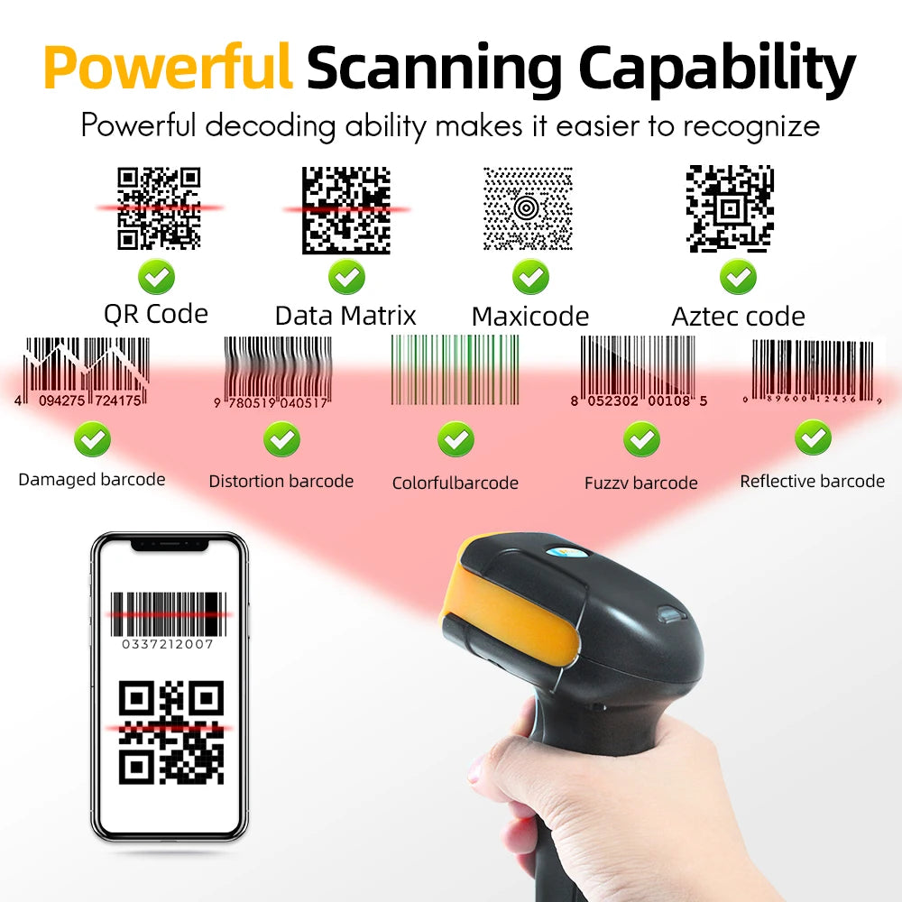 CHIYI Scanner 1D 2D Handheld Bluetooth - 300x300 100Hz A6