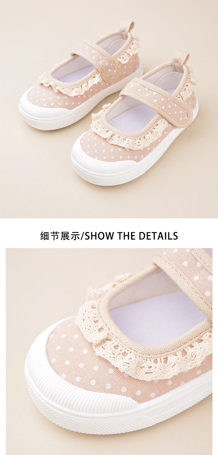 Mädchen-Schuhe 2025: Lace-Canvas Princess-Flat - Polka Dot Collection