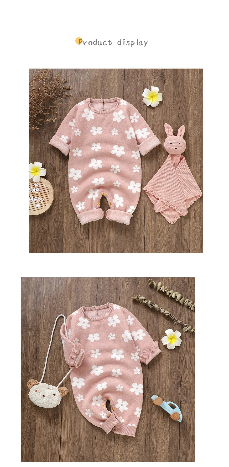 Cute Floral Print Infant Jumpsuit Long Sleeve Baby Girls Spring & Autumn Rompers Knitted 1-18 Months Newborn Bodysuit Sleepsuit