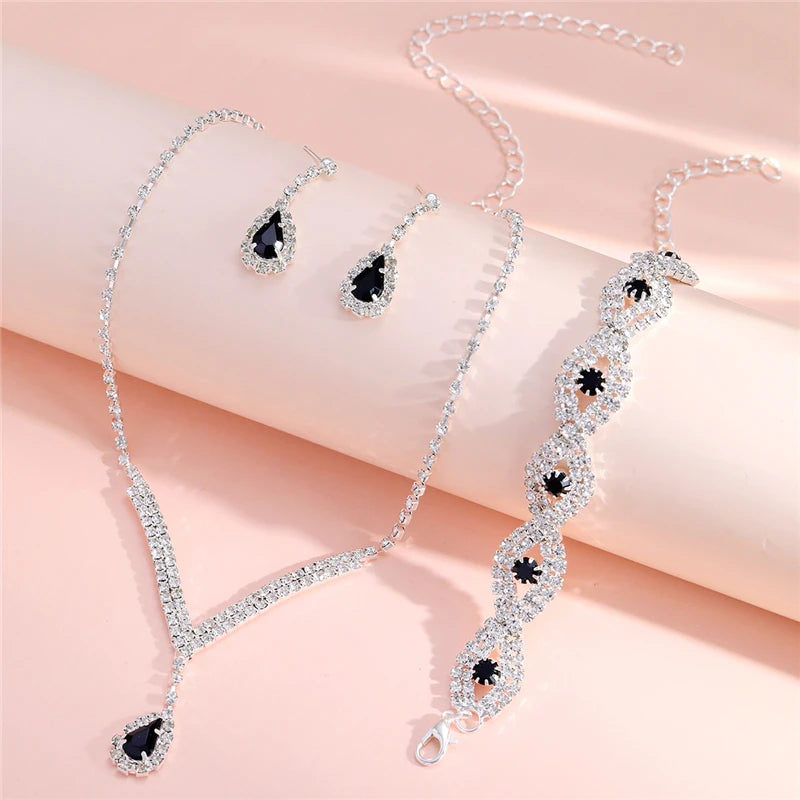 Luna Elegance Strass Brautset - 3-Teilig Schwarz Tropfen