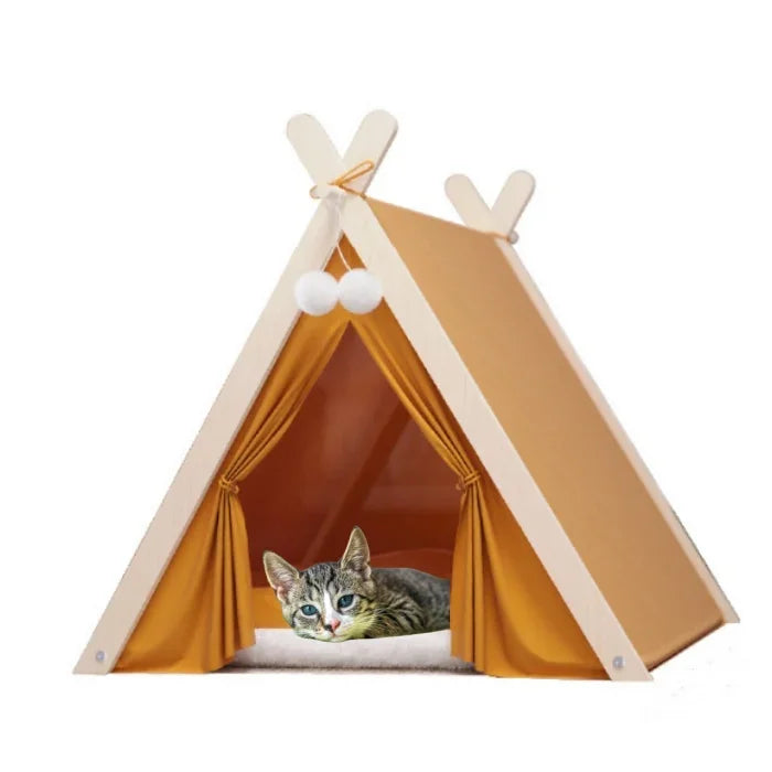 Pet Tent Nest Removable and Easy To Wash with Thick Soft and Comfortable Pad Warm Wooden Tent Bed Suitable for Cats and Dogs