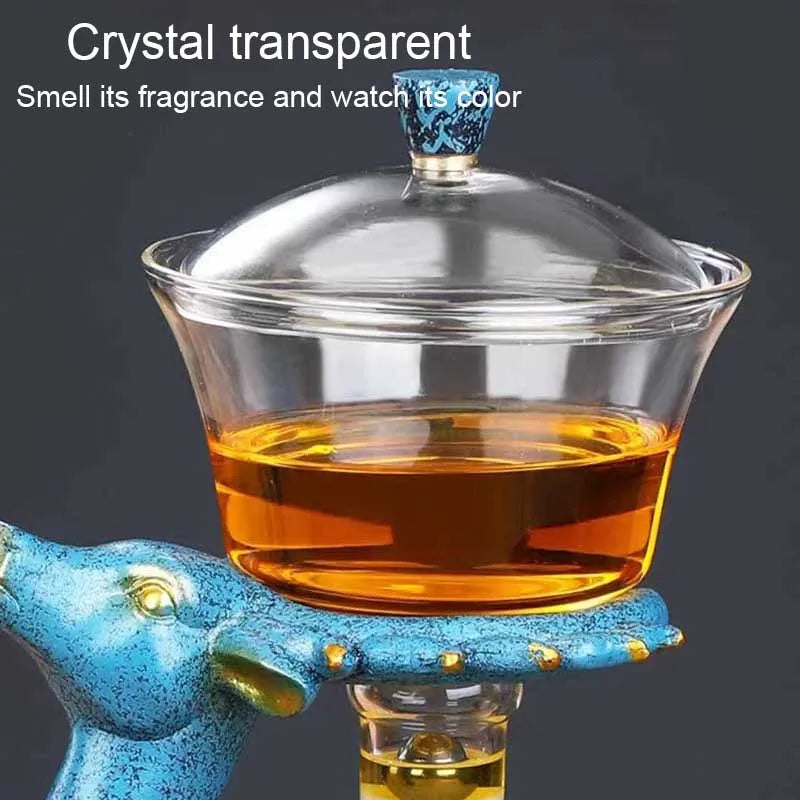 BOZZH-Kungfu Glass Tea Set, Creative Deer Teapot, Magnetic Water Diversion, Tea Infuser, Turkish Drip Pot with Base