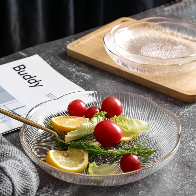 Luxus Glas Geschirr Set Haushalt Küche Zubehör Teller Und Schüssel Modern Hohe Beauty Dessert Schüssel Dim Sum Snack Teller