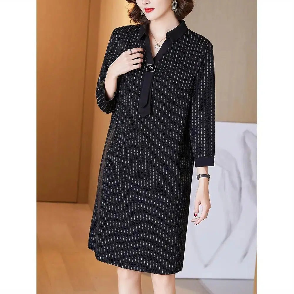 Your Wife's Plus Size Women's Dress for Spring and Autumn High-end Mothers Covering Flesh and Slimming Bottom Layer Shirt
