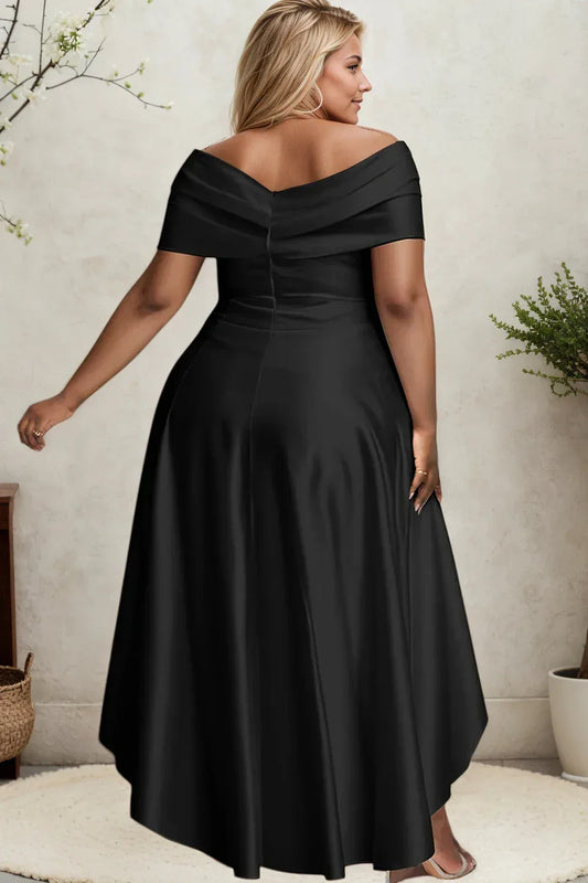 Elegant Party Club Evening Dress for Women Irregular Hem Pleated A-Line Solid elegant V-Neck High Waist Plus Size Long Dresses - Golden Bridge Store