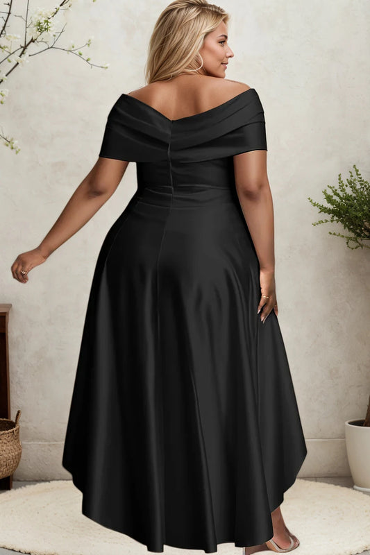 Elegant Party Club Evening Dress for Women Irregular Hem Pleated A-Line Solid elegant V-Neck High Waist Plus Size Long Dresses - Golden Bridge Store