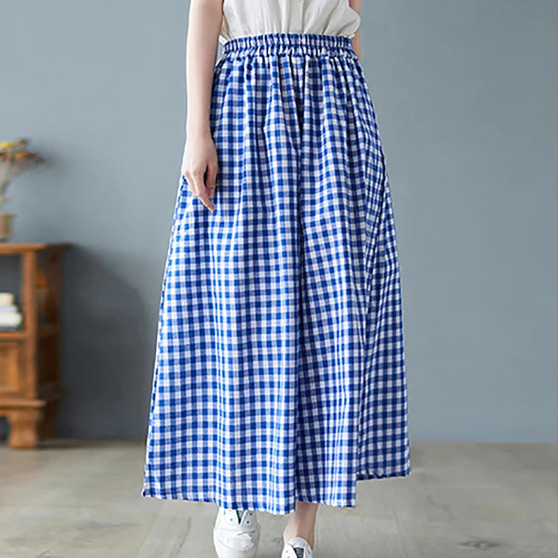 Femei elegante rochie carouri pantaloni subțiri din bumbac și in pantaloni largi cu picior femei 2024 vară talie înaltă baggy pantaloni jogger pantaloni de trening